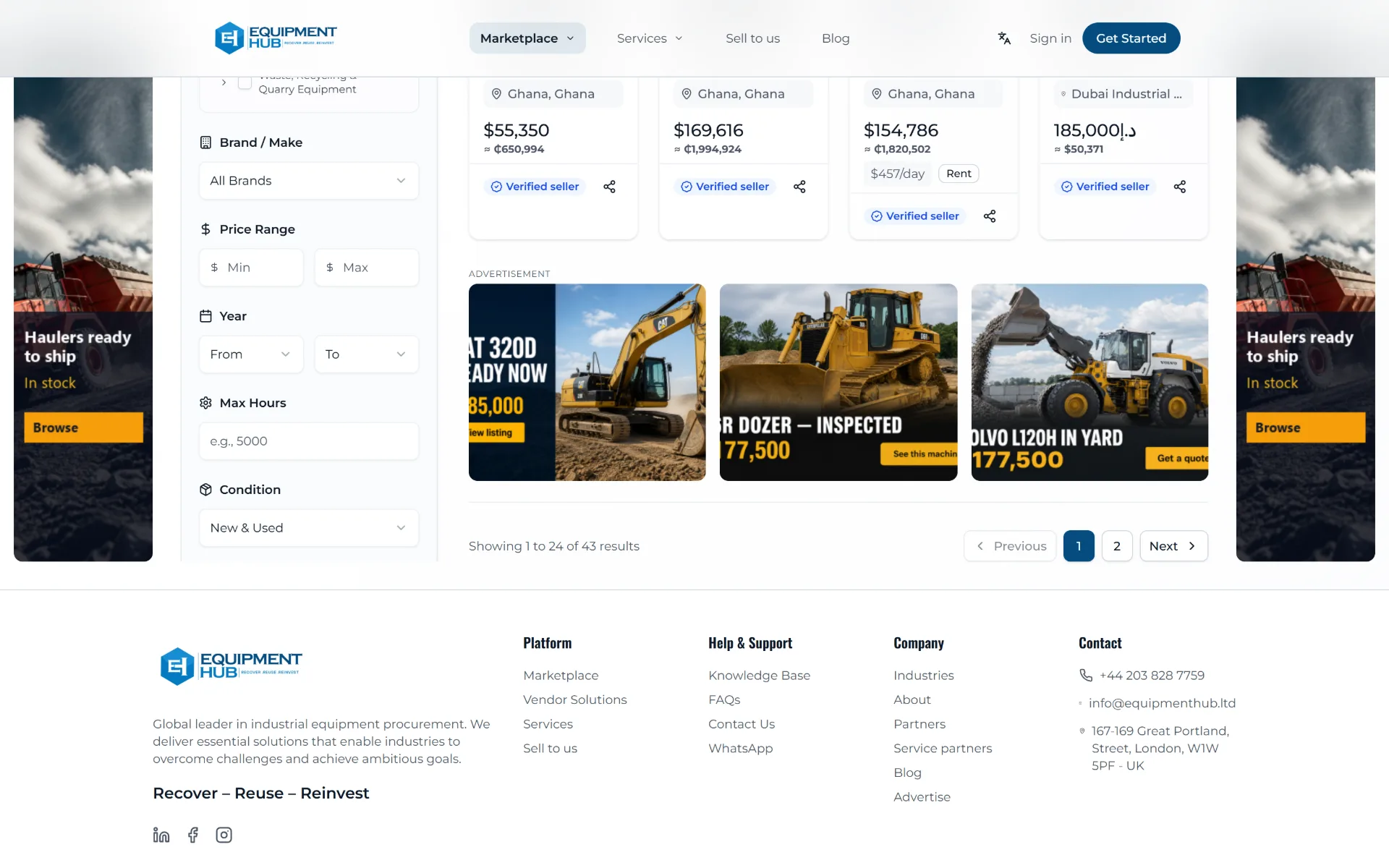 Marketplace tiles running on Equipment Hub